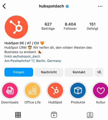 Screenshot aus Instagram vom HubSpotDACH Account