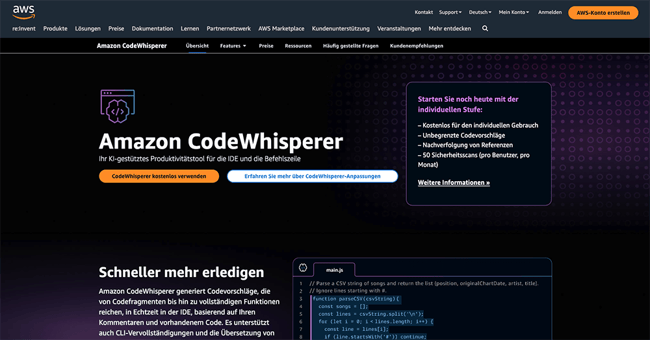 Screenshot KI-Code-Generator Amazon Codewisperer