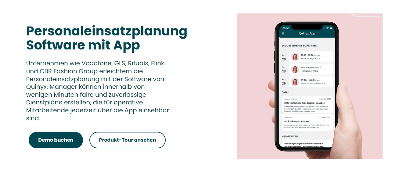 Screenshot Landingpage-Aufbau Quinyx