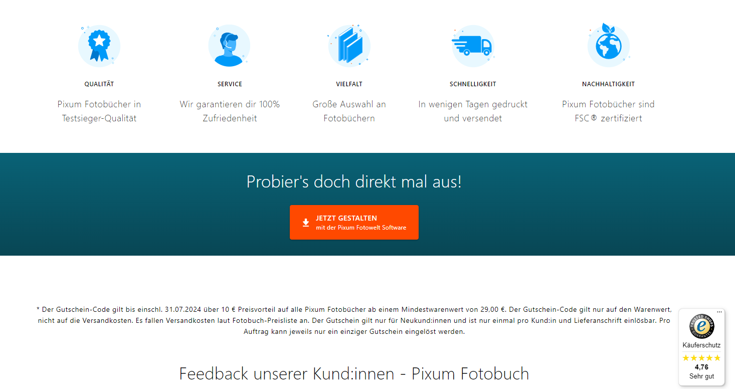 Screenshot Landingpage-Aufbau Pixum