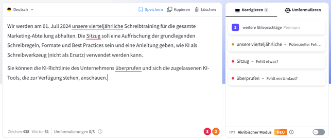 Screenshot Memo korrigieren mit LanguageTool