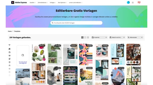 Adobe Express kann ebenfalls verwendet werden, um Moodboards zu generieren