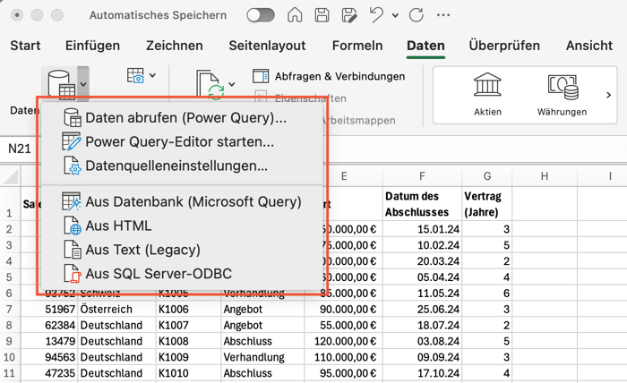 Power Query Daten importieren