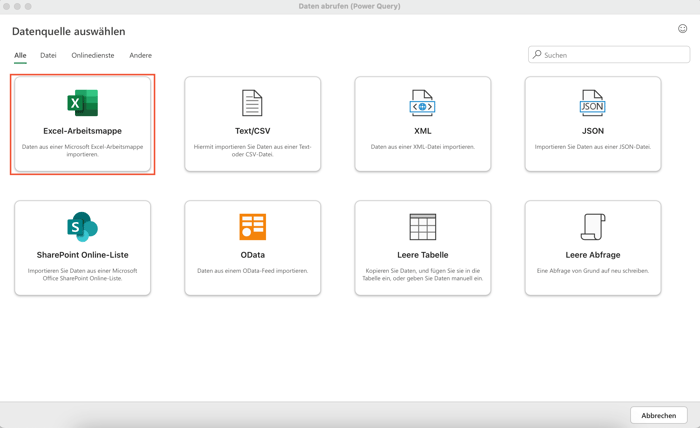 Power Query Daten importieren