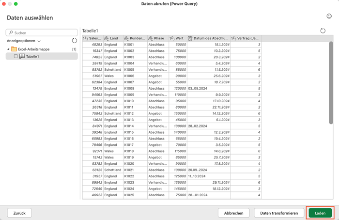 Power Query Daten importieren