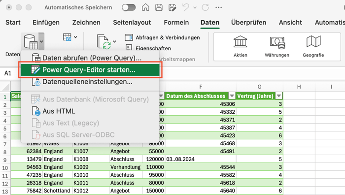 Power Query Daten importieren