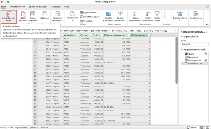 Power Query importierte Daten bereinigen und transformieren