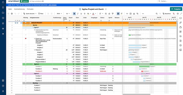 Screenshot Projektmanagement-Tool SmartSheet