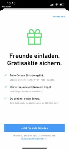 Empfehlungsprogramm von TradeRepublic als Social Proof