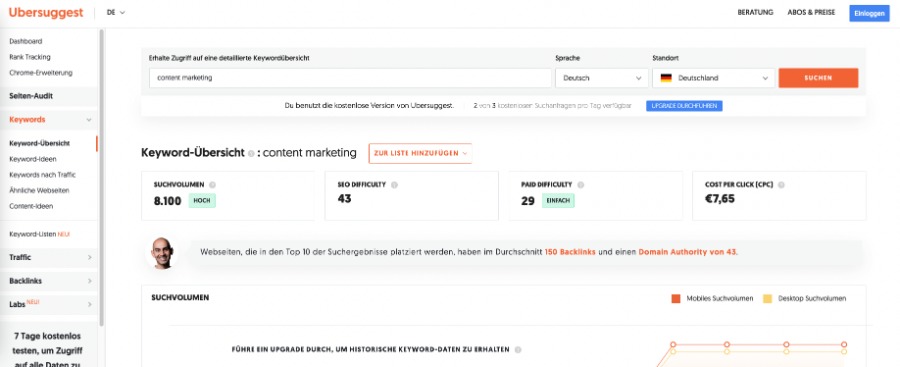 Tools zur Themenfindung Ubersuggest