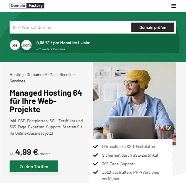 Screenshot Website Webhosting-Anbieter Domain Factory