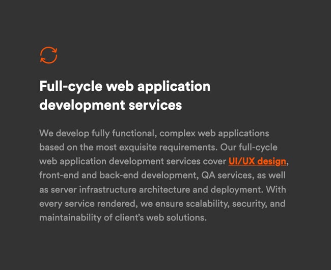 website development agency website section detailing full-cycle development services