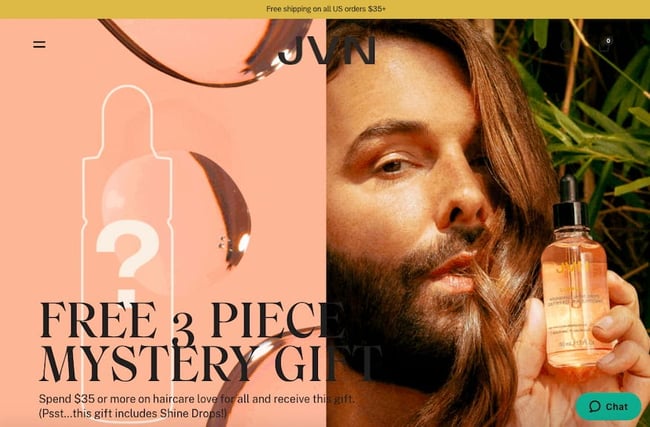 website with background image: JVN features background images showcasing products, ingredients, and results
