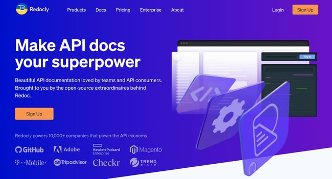 homepage of the API design tool redocly