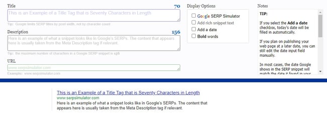 wordcounter being used to check the length of a meta description