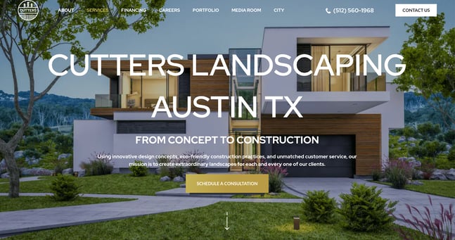 landscaper website design example: cutters landscaping