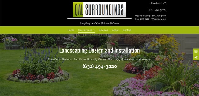 landscaper website design example: QAL surroundings