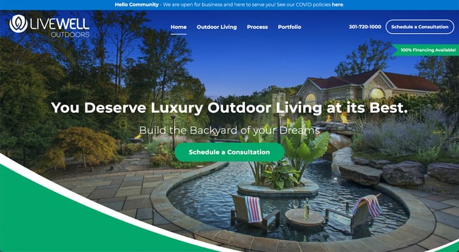 landscaper website design example: livewell outdoors