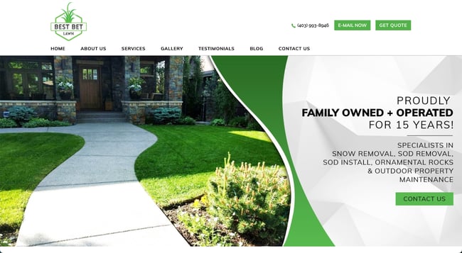 landscaper website design example: best bet lawn