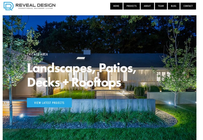 landscaper website design example: reveal design