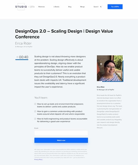 webinar landing page examples: uxpin