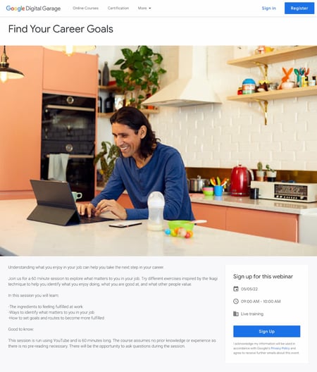webinar landing page examples: google digital garage