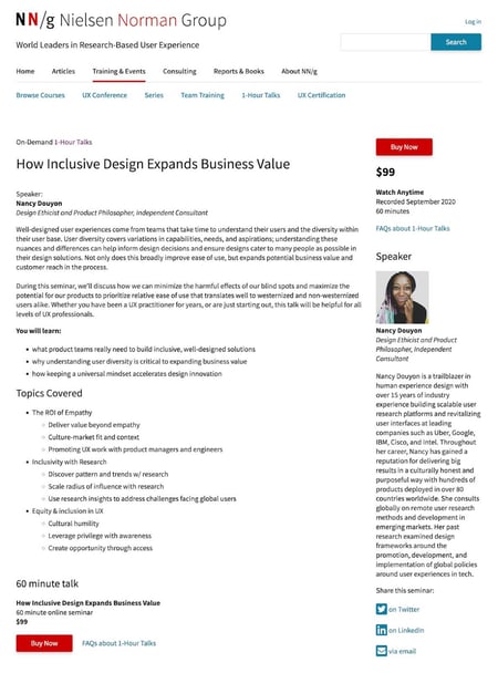 webinar landing page examples: nielsen norman group