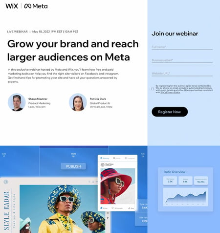 webinar landing page examples: wix