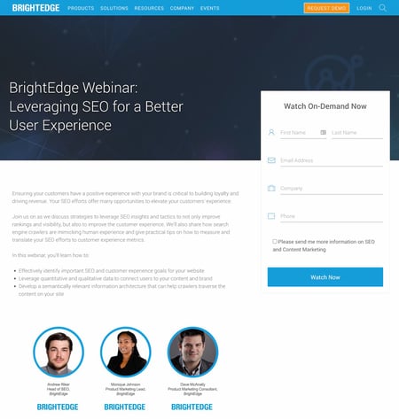 webinar landing page examples: brightedge