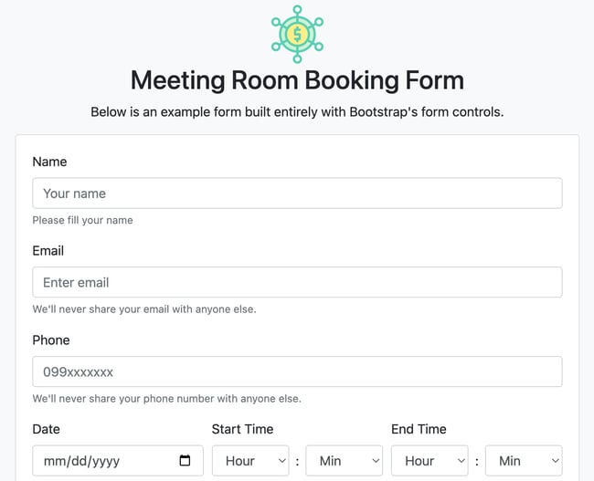 bootstrap form template example: meeting booking form