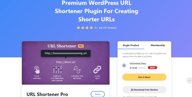 product page for the wordpress url shortener plugin url shortener by mythemeshop