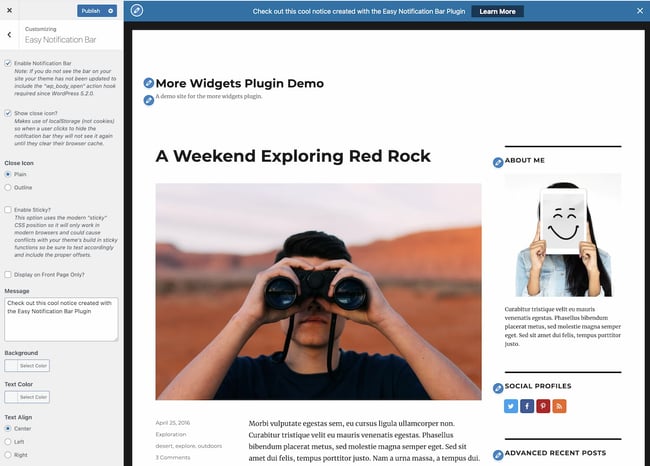 Easy Notification Bar being created in WordPress Customizer