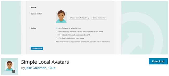 download page for the avatar wordpress plugin simple local avatars