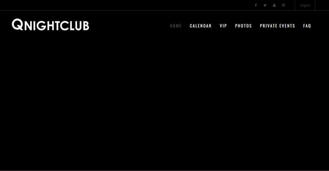 homepage for the nightclub website QNightClub