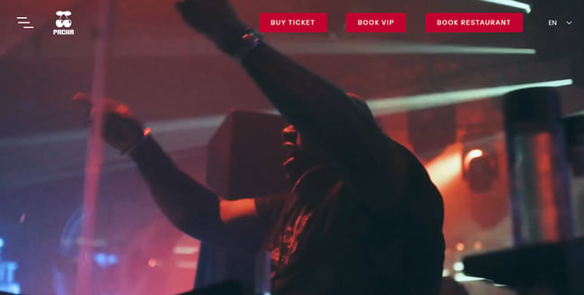 homepage for the nightclub website pacha