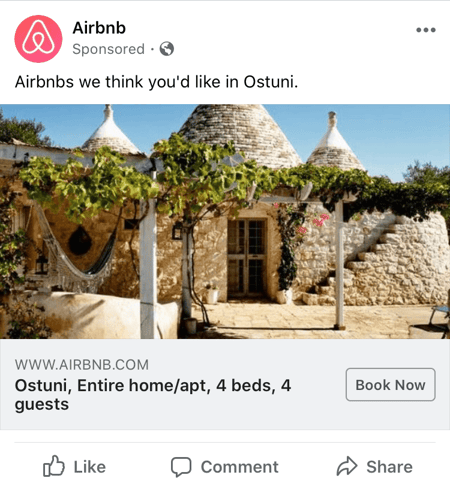 a targeted facebook pizel ad for airbnb
