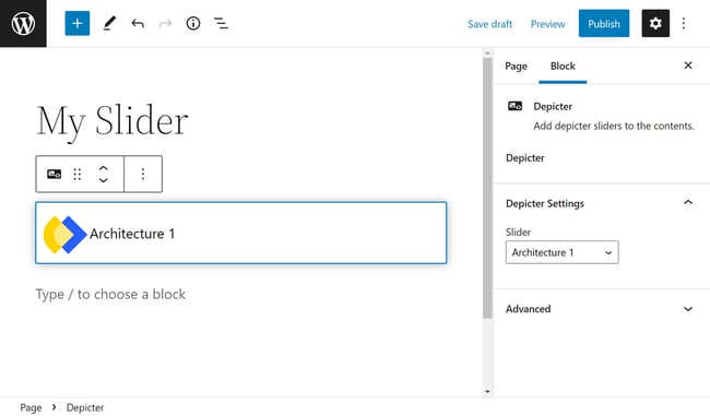 Depicter Block in Gutenberg editor