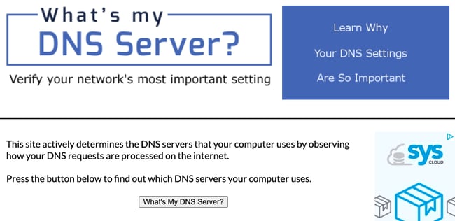 What's my DNS server homepage