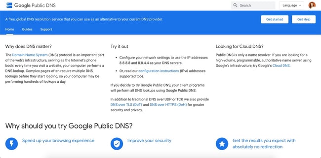 listing page of one of best DNS servers Google Public DNS