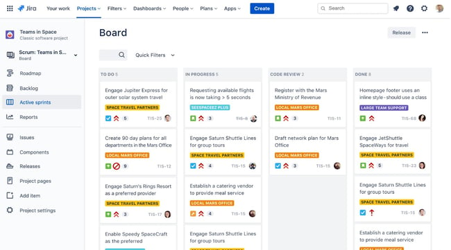 Jira Board showing status of projects in a Kanban board