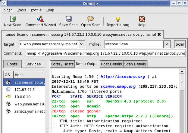 Nmap Zenmap view