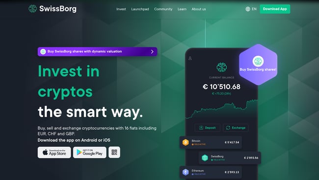 Financial website design example from SwissBorg