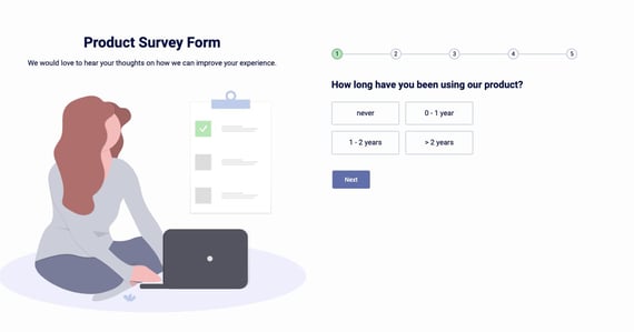 html survey form with image of woman using a laptop