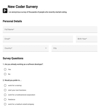 survey html form template with input fields for personal details and survey questions