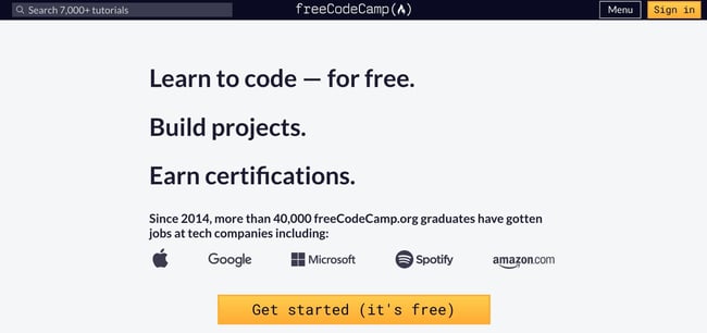 become a web developer: freecodecamp homepage