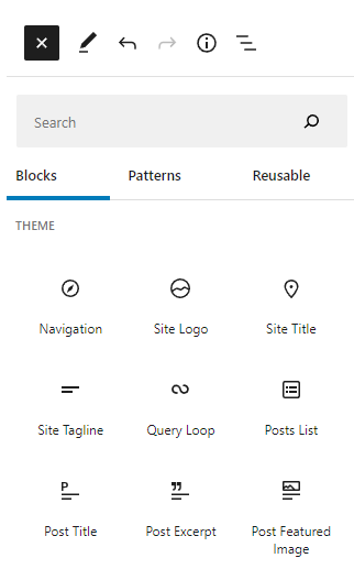 a menu of theme blocks in wordpress