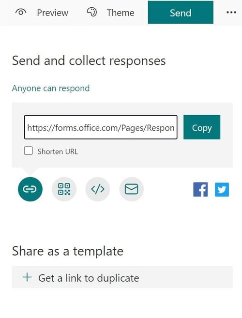 How to make a survey in Microsoft forms: step 6 send it to recipients