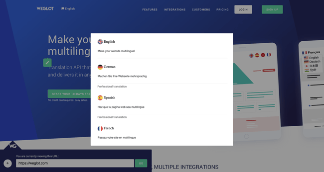 Weglot plugin showing how to create a multilingual site with WordPress