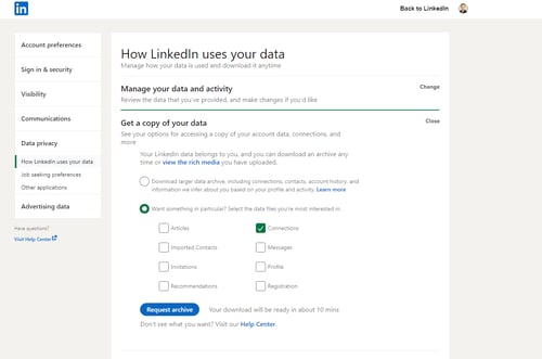 How to Export/Download LinkedIn Contacts: Step 5