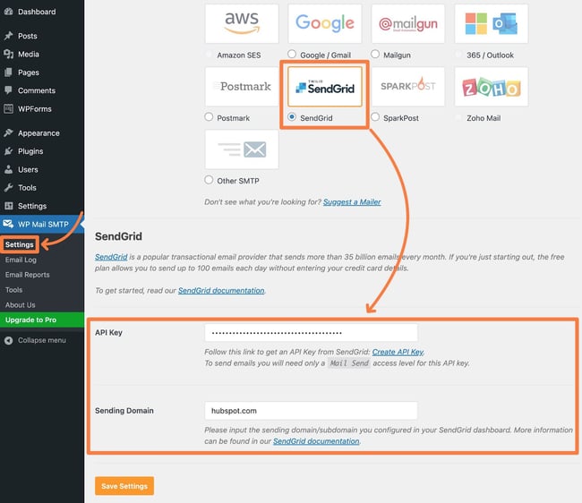 wordpress emails not sending: using sendgrid int he wordpress dashboard